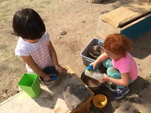Cleaning together, next to the mud box.